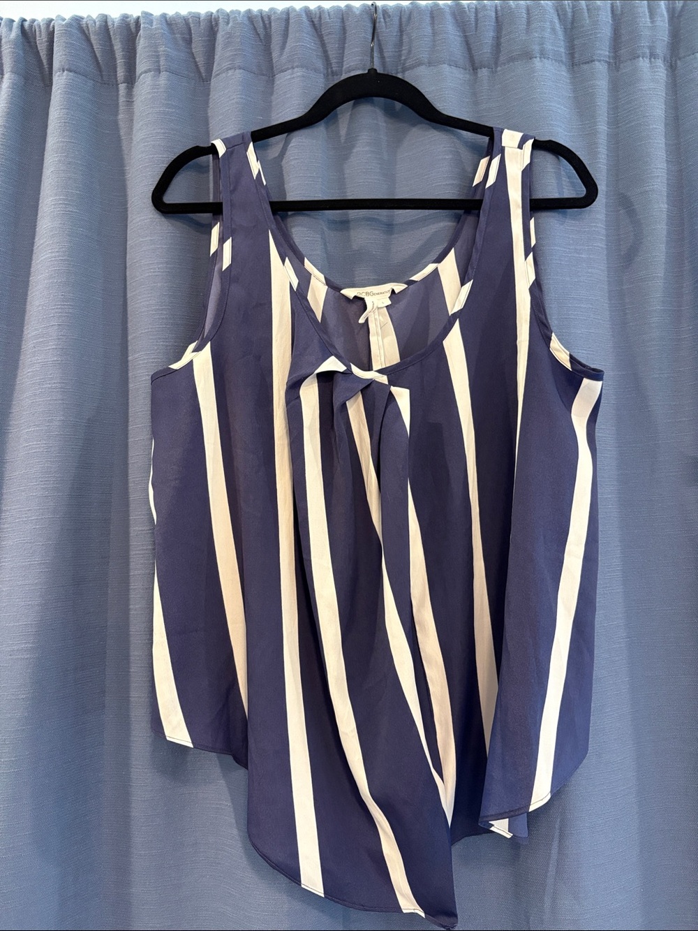 BCBGeneration Sleeveless Navy and White Striped Open-Back Tank Top